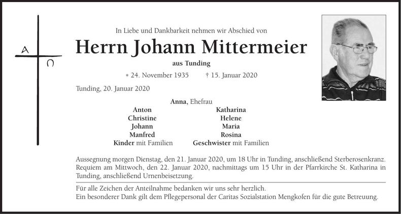 Traueranzeige Johann Mittermeier