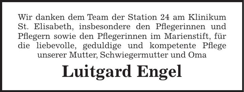 Traueranzeige Luitgard Engel