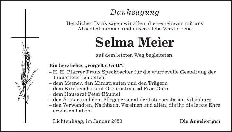 Traueranzeige Selma Meier