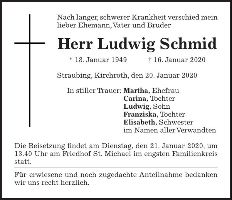 Traueranzeige Ludwig Schmid