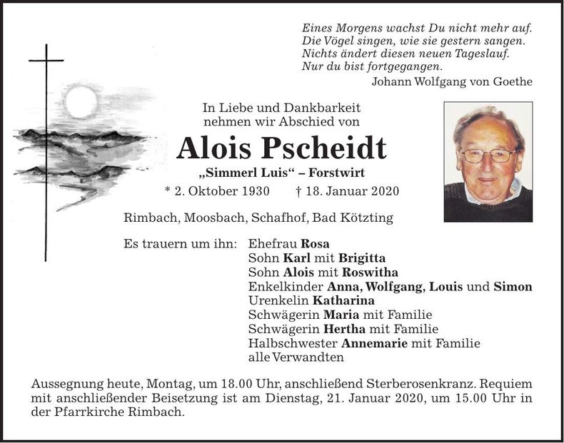 Traueranzeige Alois Pscheidt