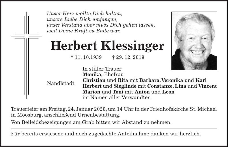Traueranzeige Herbert Klessinger
