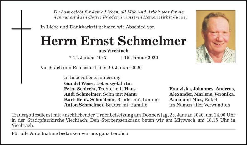 Traueranzeige Ernst Schmelmer