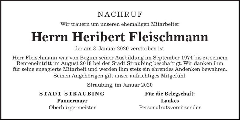 Traueranzeige Heribert Fleischmann