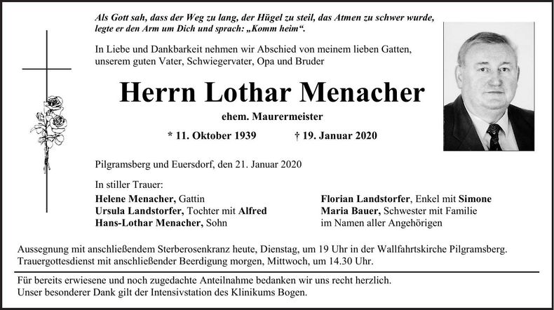 Traueranzeige Lothar Menacher