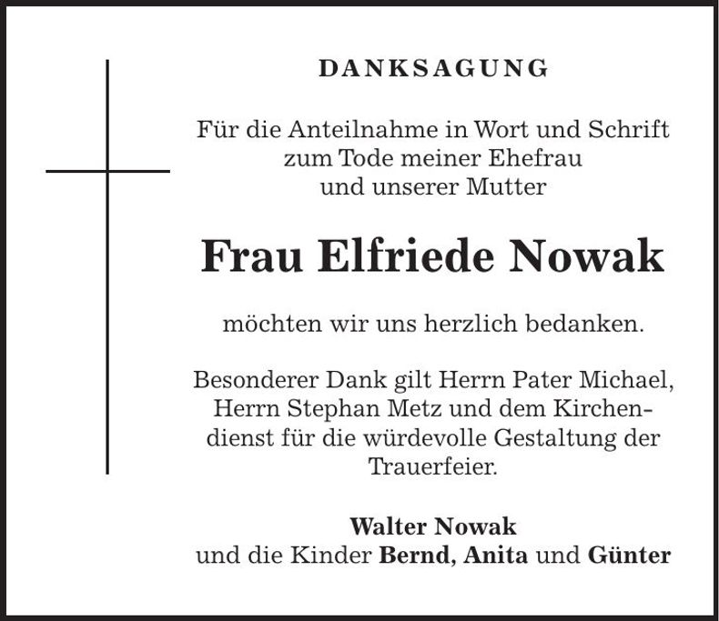 Traueranzeige Elfriede Nowak