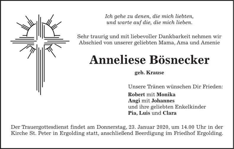 Traueranzeige Anneliese Bösnecker