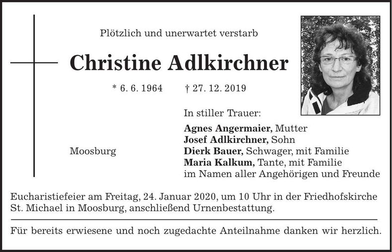 Traueranzeige Christine Adlkirchner