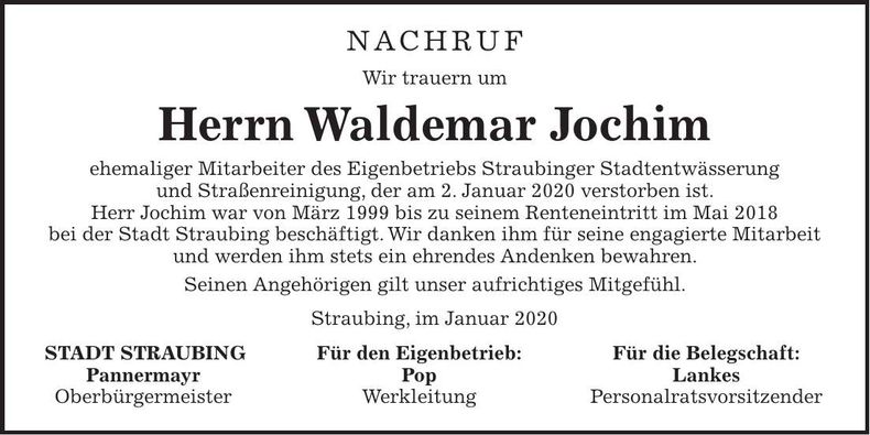 Traueranzeige Waldemar Jochim