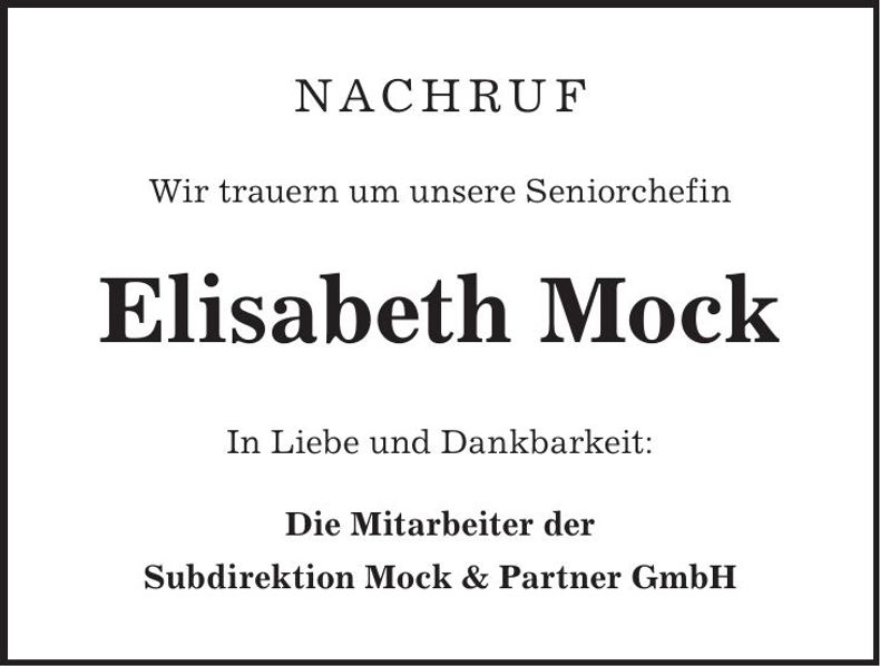 Traueranzeige Elisabeth Mock