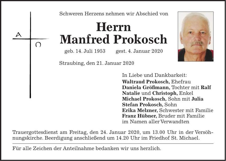 Traueranzeige Manfred Prokosch