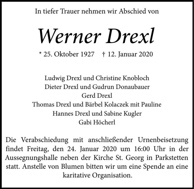 Traueranzeige Werner Drexl