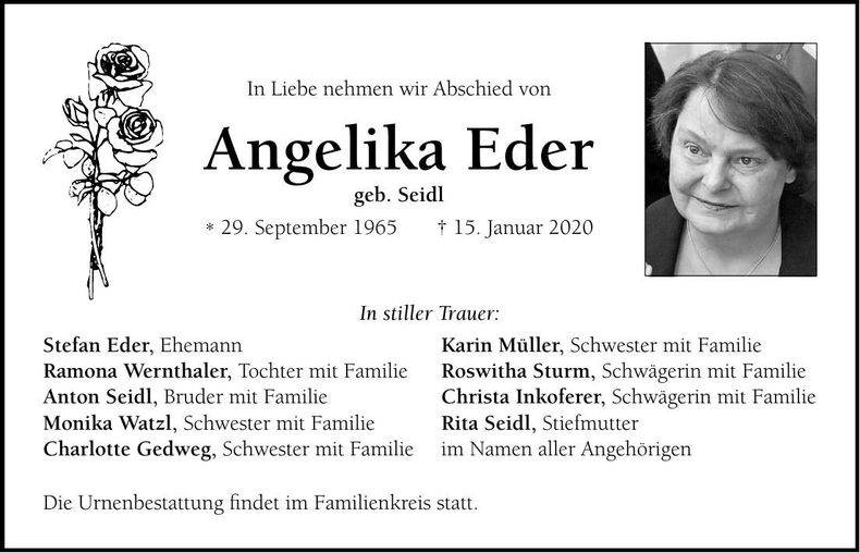 Traueranzeige Angelika Eder