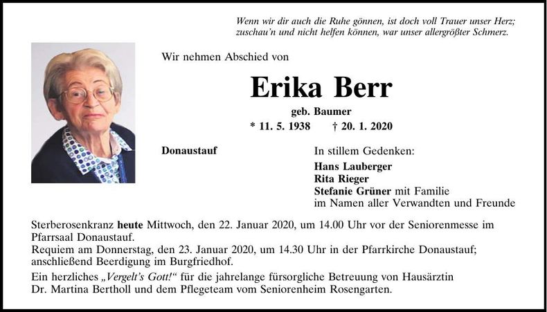 Traueranzeige Erika Berr