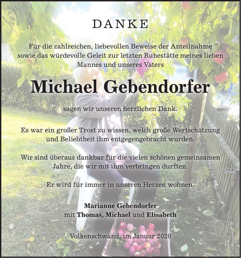 Traueranzeige Michael Gebendorfer