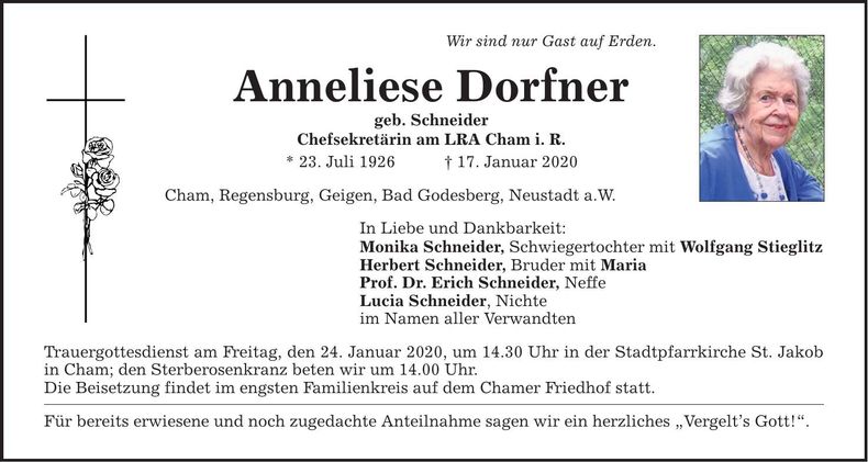 Traueranzeige Anneliese Dorfner