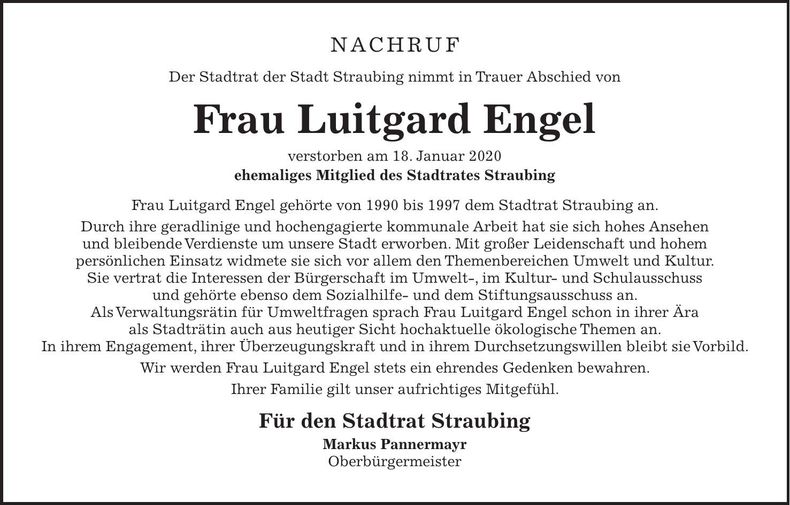 Traueranzeige Luizgard Engel