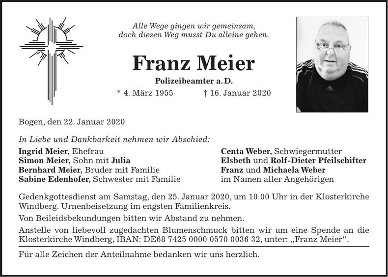 Traueranzeige Franz Meier