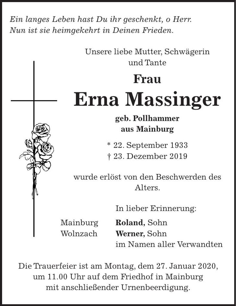Traueranzeige Erna Massinger