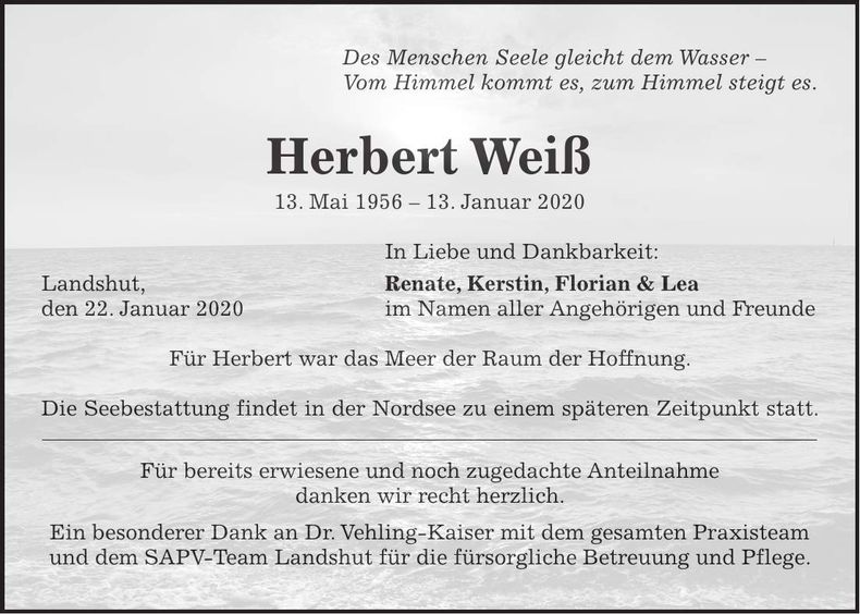 Traueranzeige Herbert Weiß