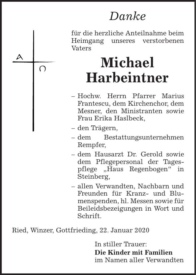 Traueranzeige Michael Harbeintner