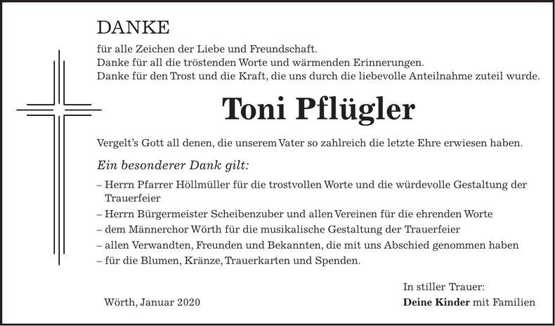 Traueranzeige Toni Pflügler