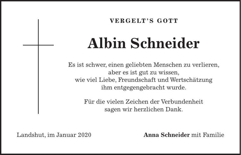 Traueranzeige Albin Schneider