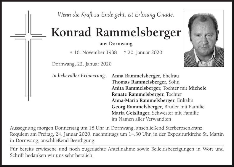 Traueranzeige Konrad Rammelsberger