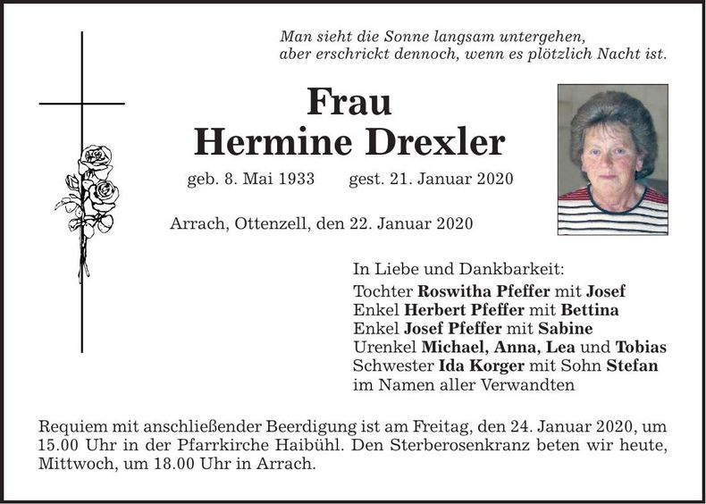 Traueranzeige Hermine Drexler