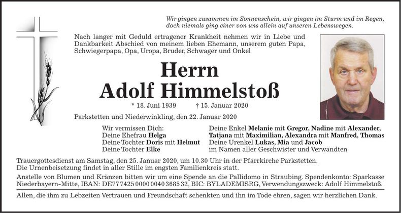 Traueranzeige Adolf Himmelstoß