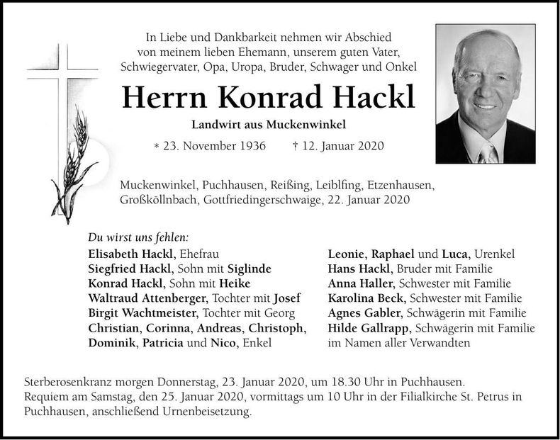 Traueranzeige Konrad Hackl