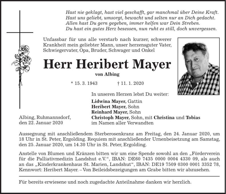 Traueranzeige Heribert Mayer
