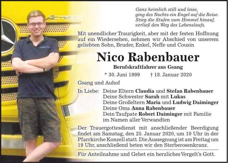 Traueranzeige Nico Rabenbauer