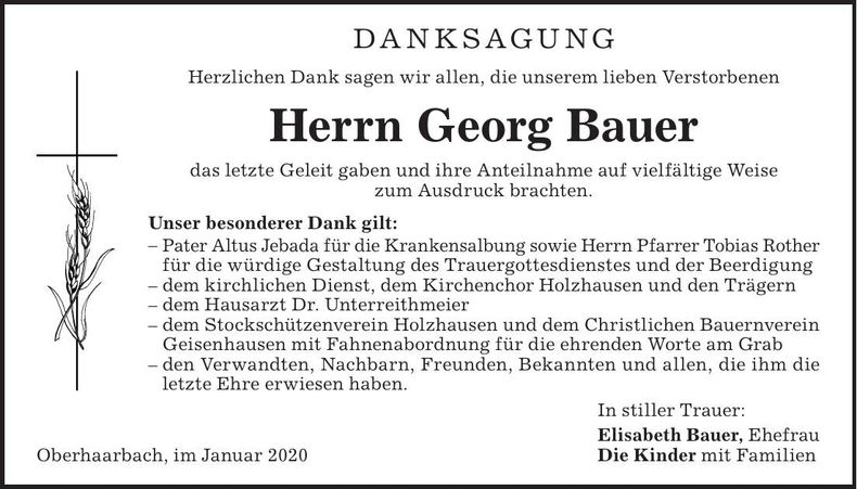 Traueranzeige Georg Bauer
