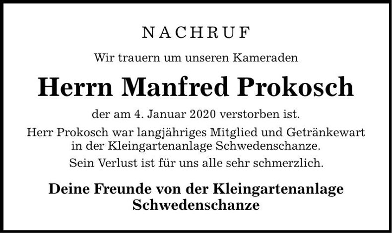 Traueranzeige Manfred Prokosch