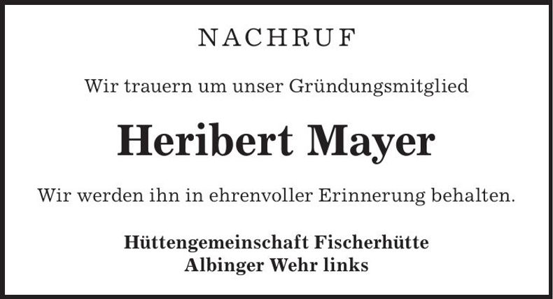 Traueranzeige Heribert Mayer