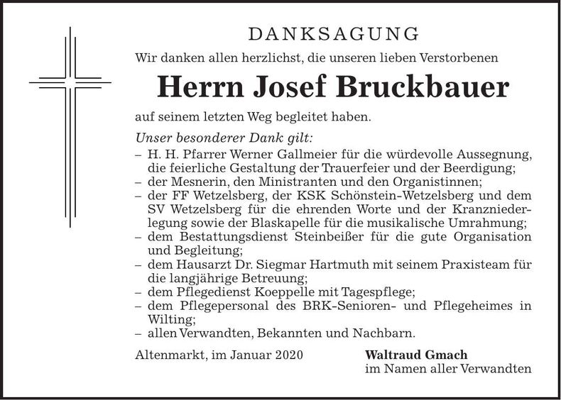 Traueranzeige Josef Bruckbauer