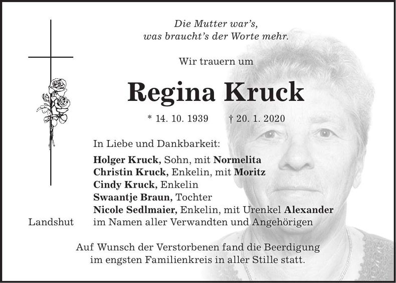 Traueranzeige Regina Kruck