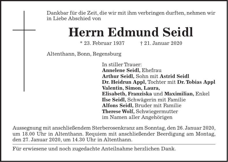 Traueranzeige Edmund Seidl