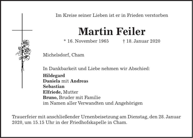 Traueranzeige Martin Feiler