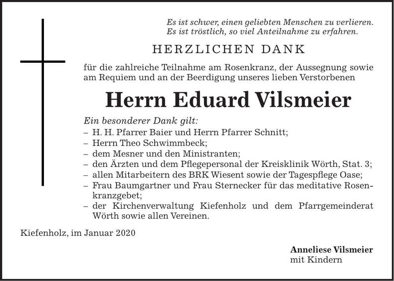 Traueranzeige Eduard Vilsmeier