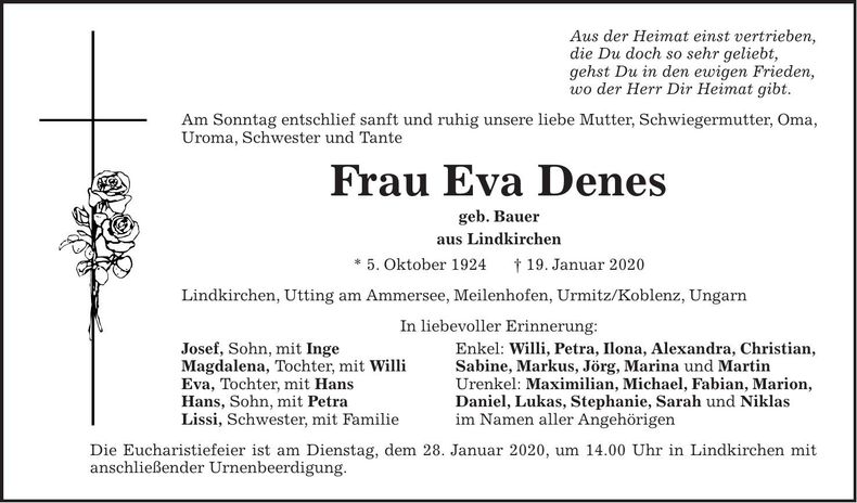 Traueranzeige Eva Denes
