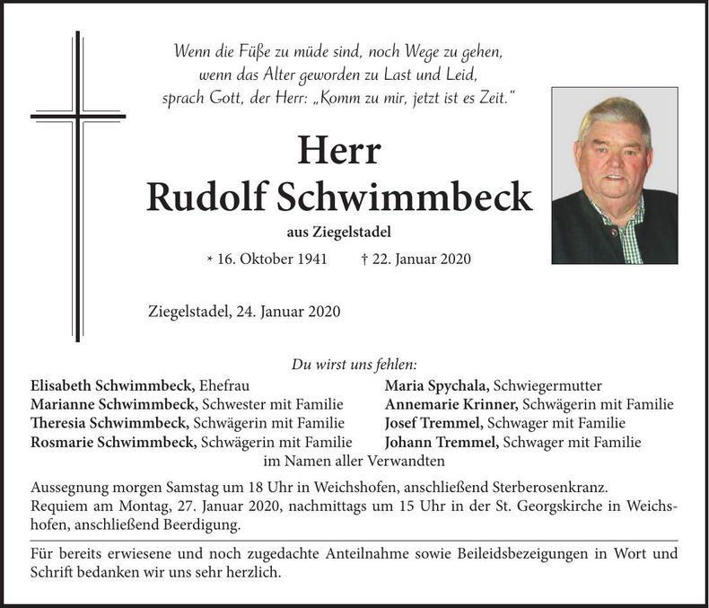 Traueranzeige Rudolft Schwimmbeck