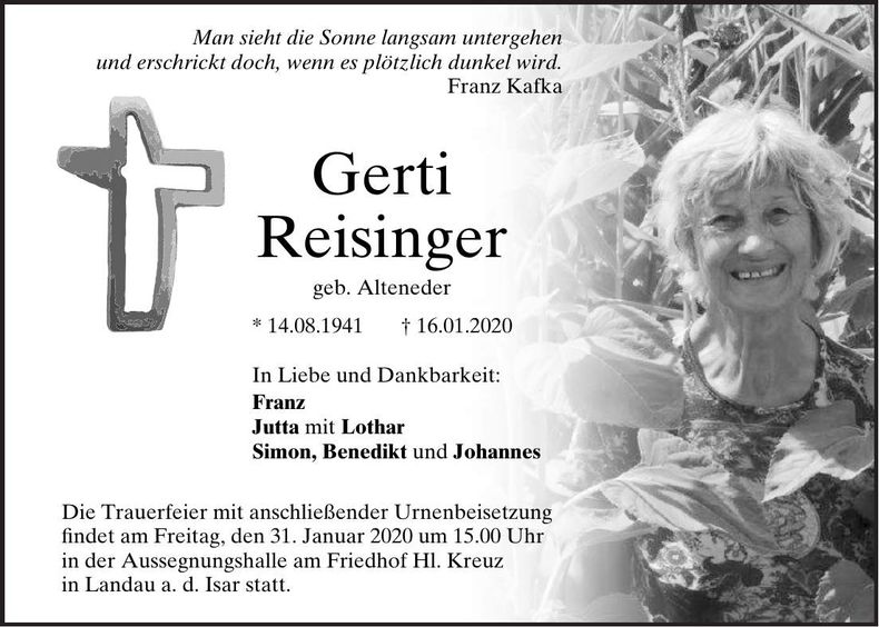 Traueranzeige Gerti Reisinger