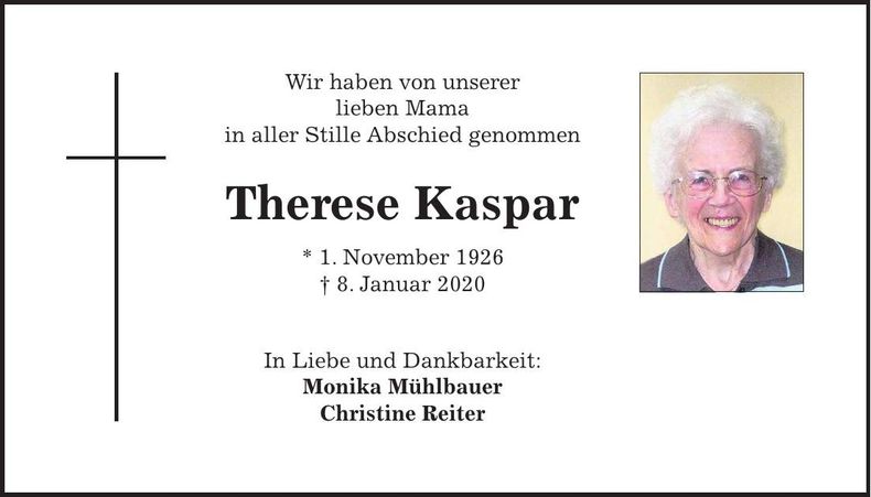 Traueranzeige Therese Kaspar