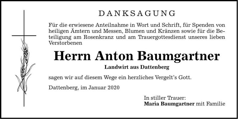 Traueranzeige Anton Baumgartner