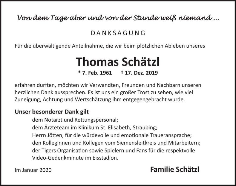 Traueranzeige Thomas Schätzl