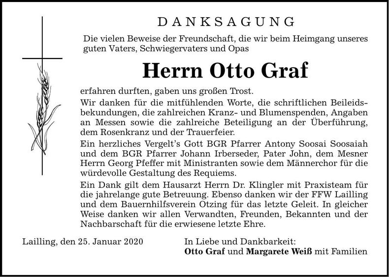 Traueranzeige Otto Graf