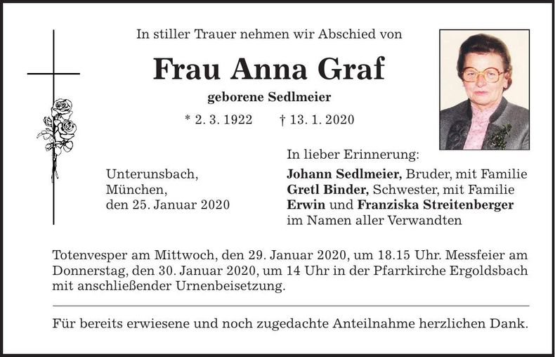 Traueranzeige Anna Graf