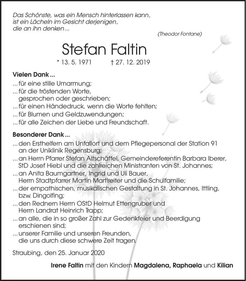 Traueranzeige Stefan Faltin